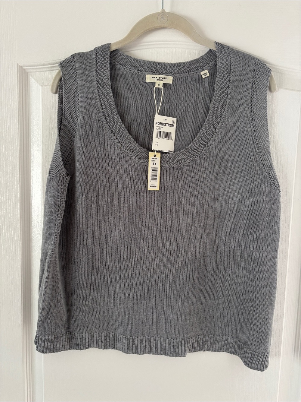 NWT Max Studio Slate Gray Knit Scoop Neck Tank SZ 1X